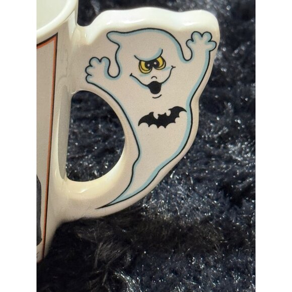 Vintage Halloween Witch Pumpkin Cup Mug Made In Japan Ghost Handle - Picture 2 of 7